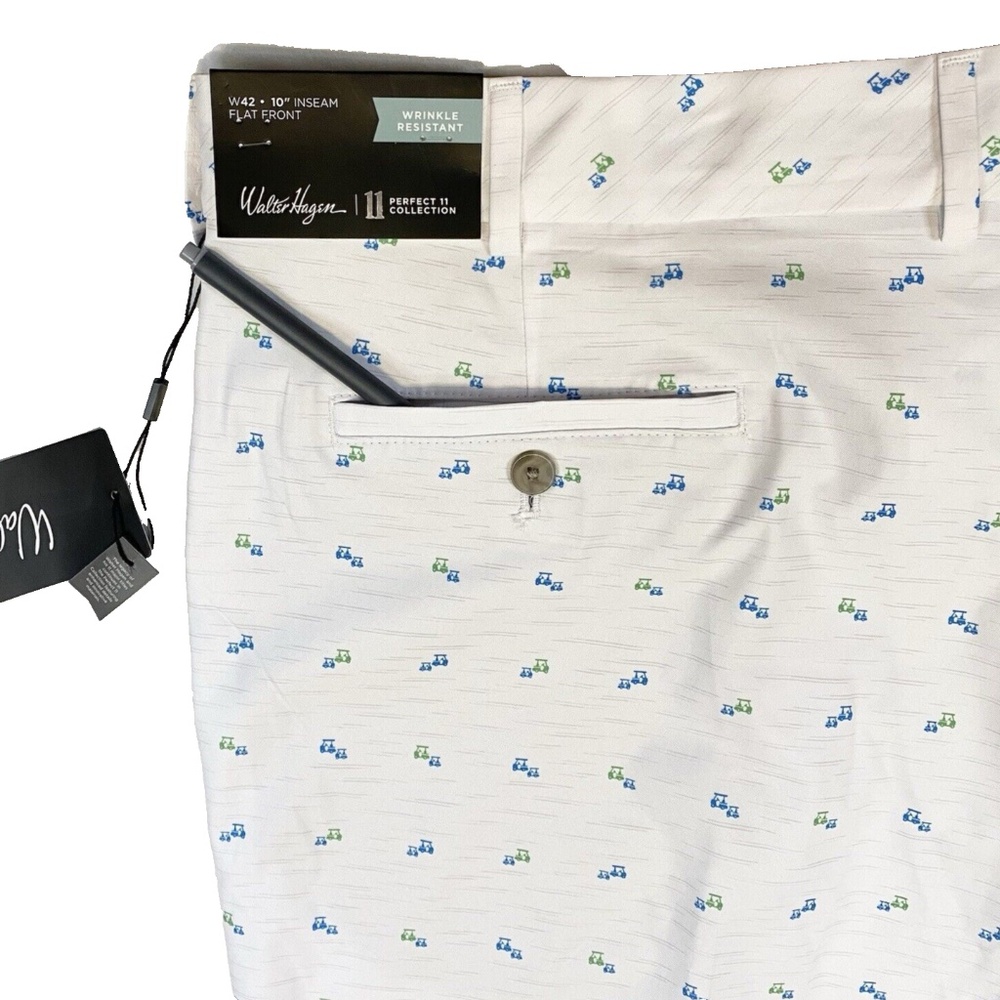 Walter Hagen Perfect 11 Shorts Size 40 White Mini Golf Cart Print 10" Inseam NWT - Picture 9 of 16